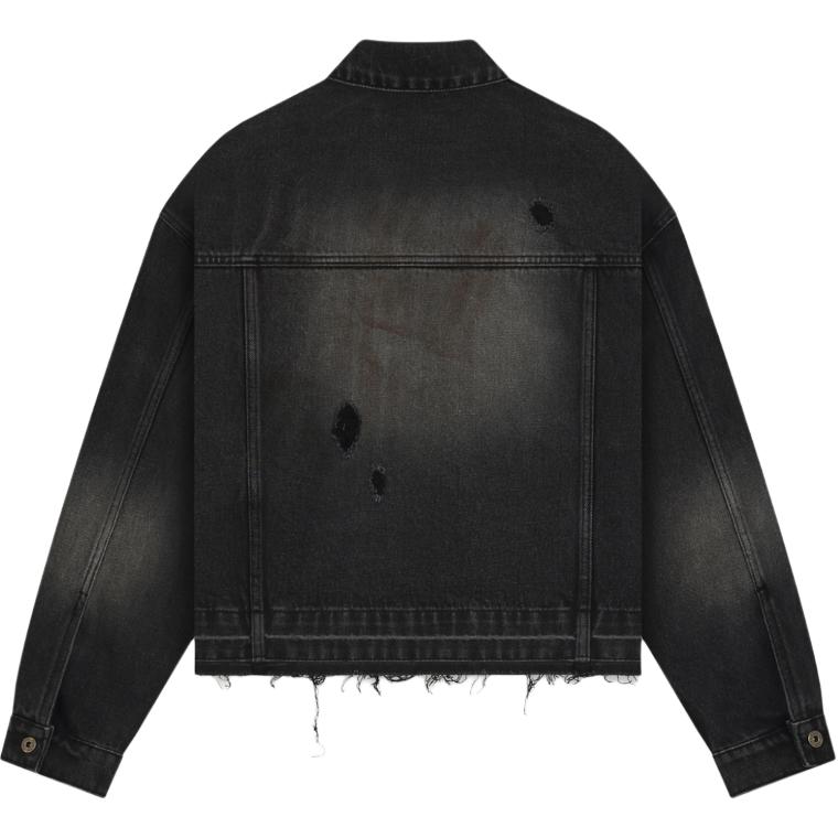 We11done FW24 Ripped Single Button Pocket Long Sleeve Denim Jacket Women jackets Black WD-DJ3-24-310-U-BK