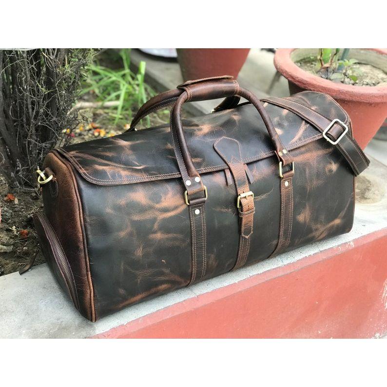 Ręcznie robiona torba podróżna Hunter Brown Leather Weekender - idealny prezent dla niego i dla niej