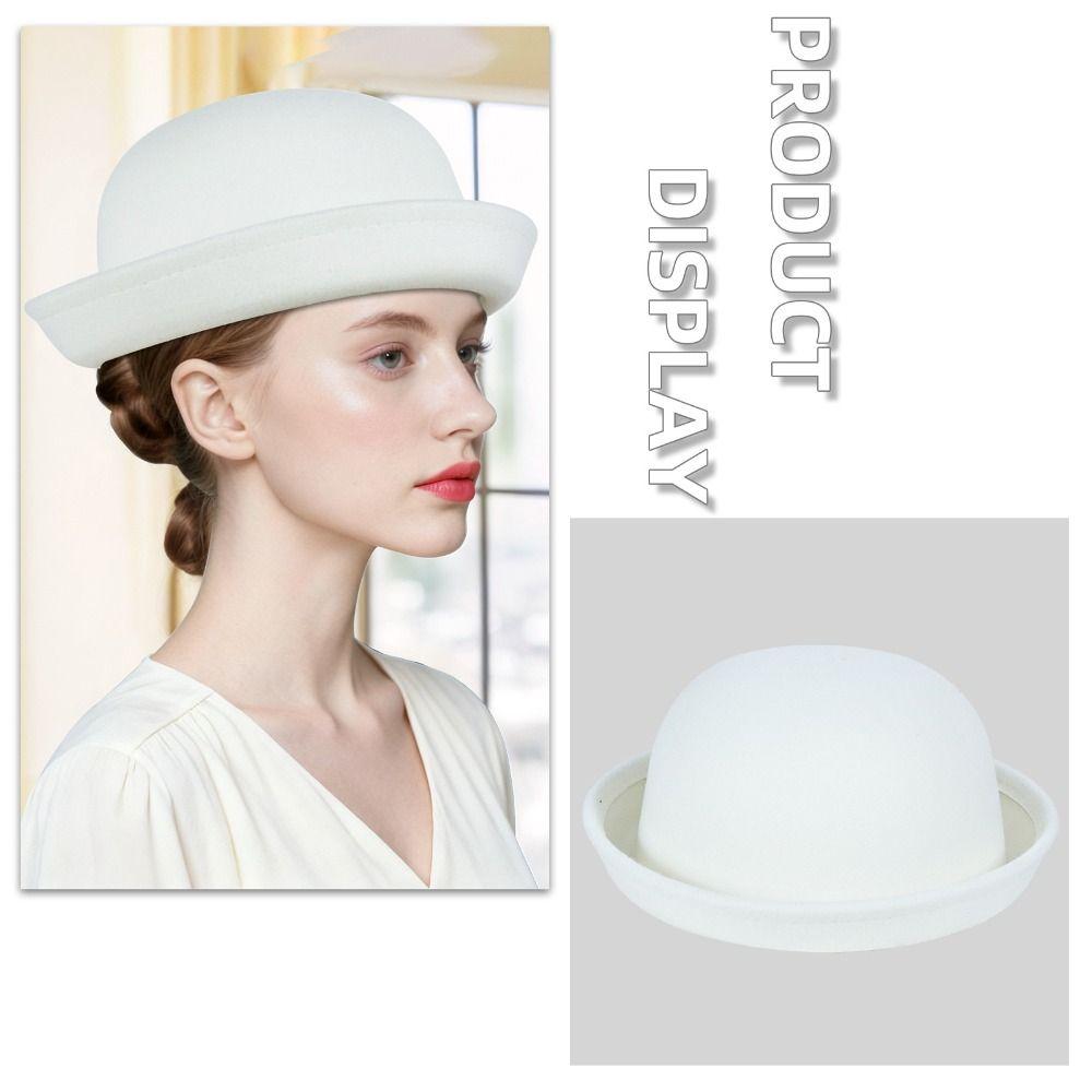 Trendy Solid Color Women’s Bowler Hat Vintage Elegant Girls Wool Felt Hat Lightweight Versatile Derby Hat Formal Occasions
