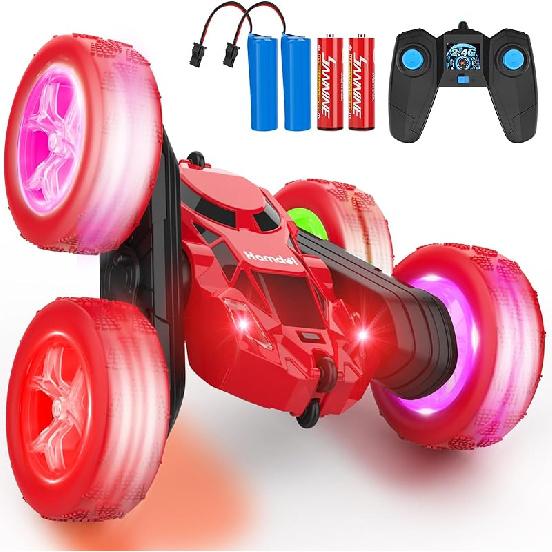 Pink Remote Control Car for Girls 6-12 Year Old Double Sided 360Captive Rotating 4WD Rechargeable RC Cars Race Stunt Toy Car for Kids Birthday