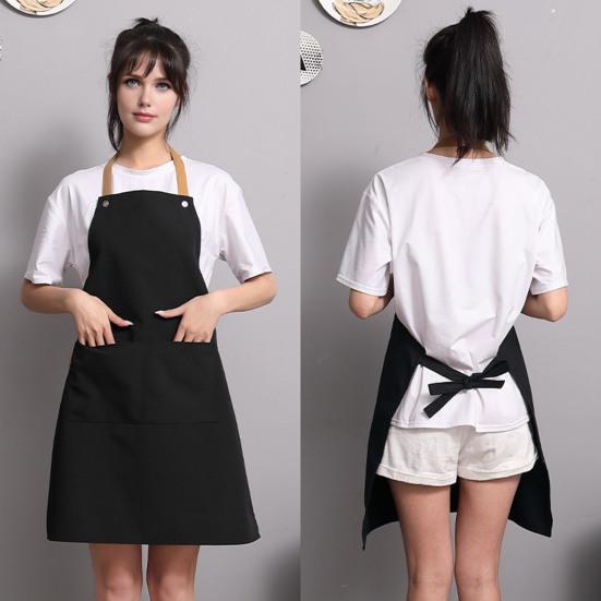 Solid Color Kitchen Apron with Dual Pockets Waterproof Oil-proof Adjustable Breathable Men Women Chef Cooking Baking Bib Apron