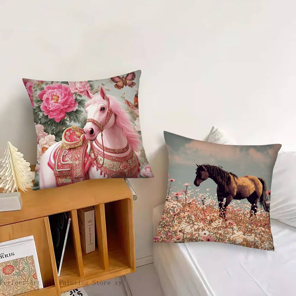 Color Horse Pillow Case Fashion Square Pillowcase Bedroom Sofa Room Ins Decoration Leisure