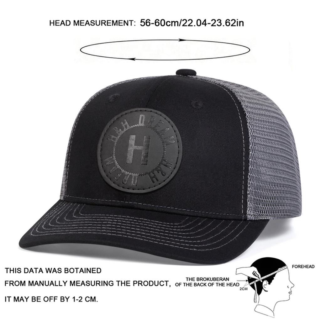 Men H Black Leather Patch Baseball Mesh Cap Hat Micro Curved Cap Outdoor Adjustable Sunscreen Leisure Hat Spring Autumn Travel Tourism Beach Vacation