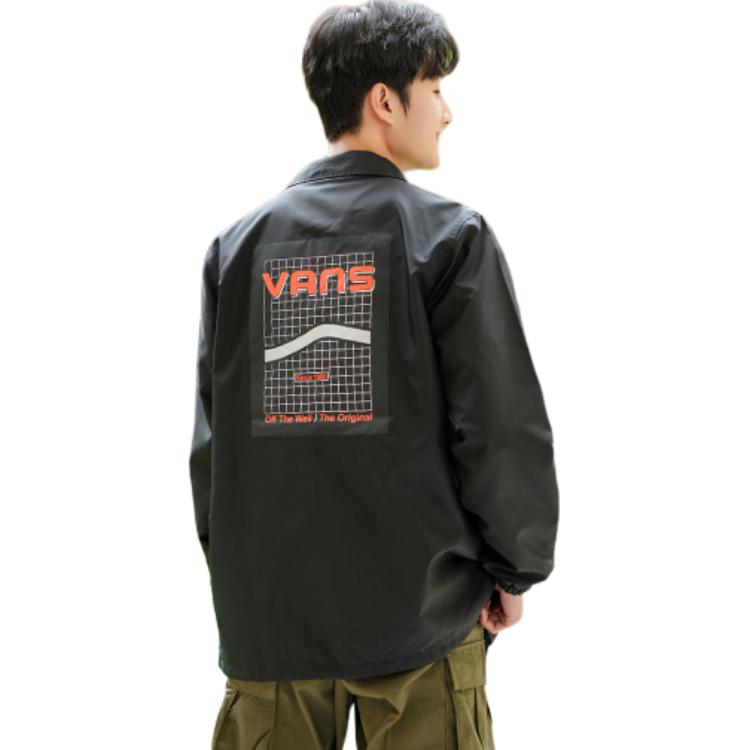 Vans Bedruckte Rücken Langarm Jacke mit Kragen Unisex Oberbekleidung Schwarz VN0A5H8OBLK