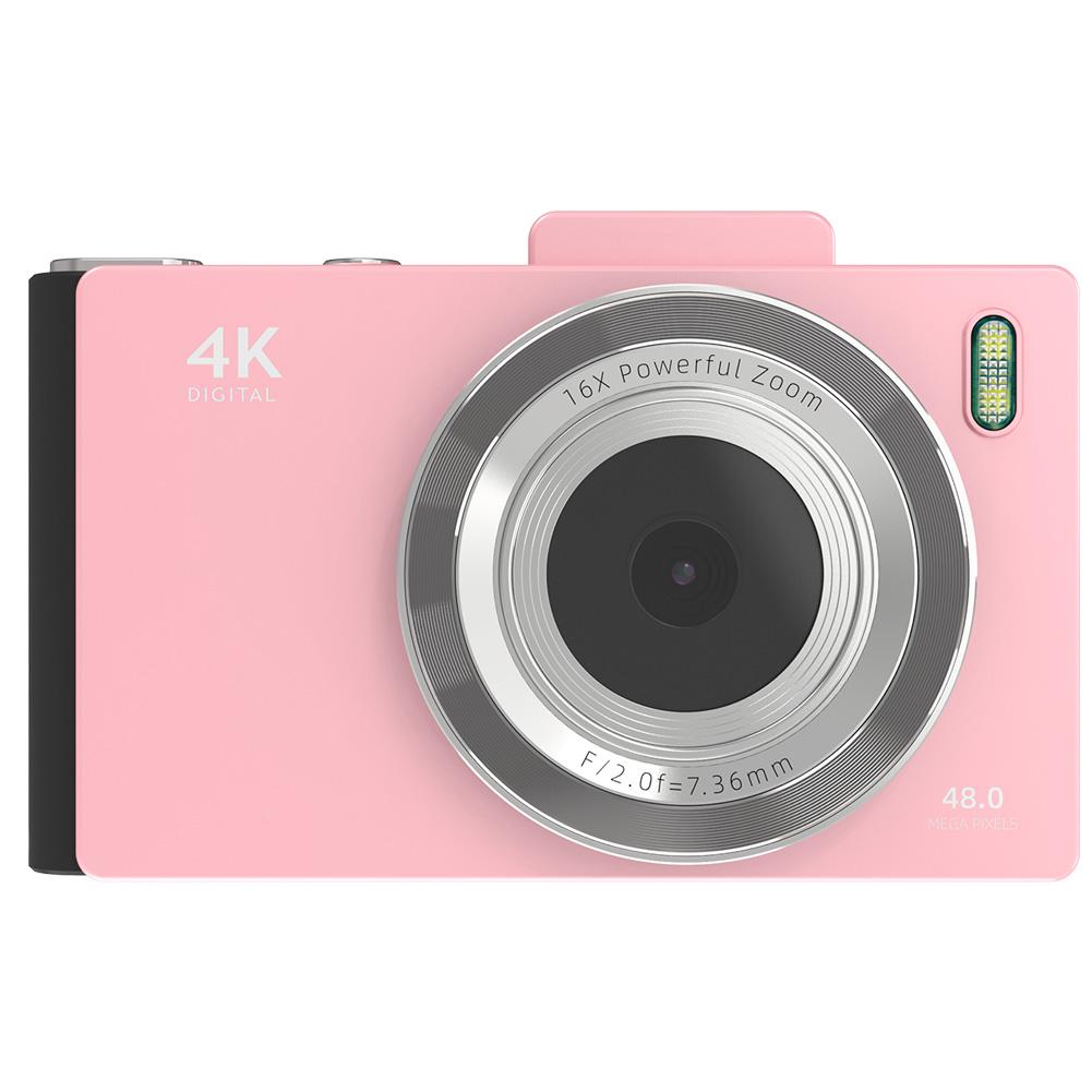 

Цифрова камера 4K 2,8-дюймовий IPS-екран Портативна CCD-камера 16-кратний зум Vlogging-камера зі спалахом Відеокамера для підлітків студентів рожевий