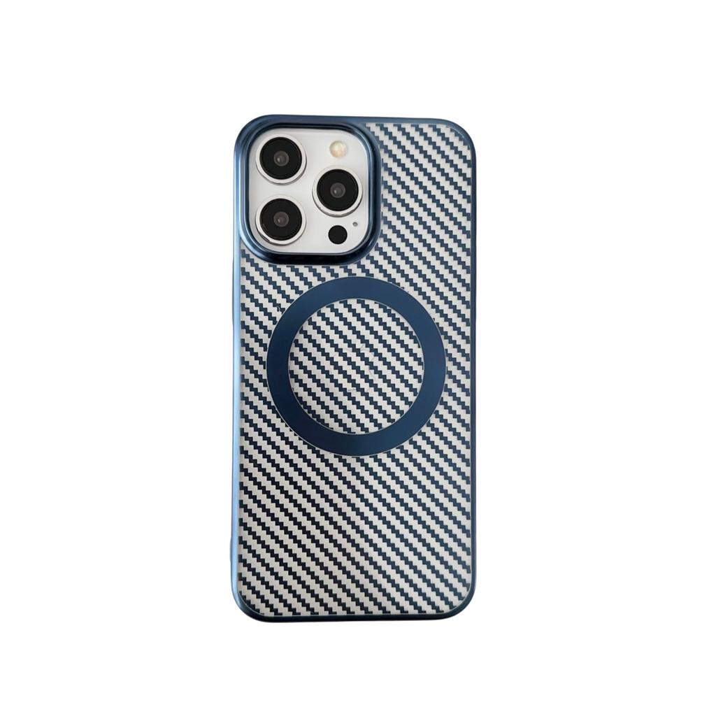 Applicable To Apple 15promax Phone Cases, IPhone14 Carbon Fiber Texture Magnetic Magnetic PC Electroplated Protective Cases