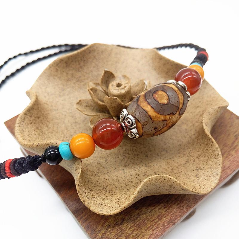 Tibetan Ethnic Three-Eyed Dzi Clavicle Necklace - Unisex Spring/Summer Accessory