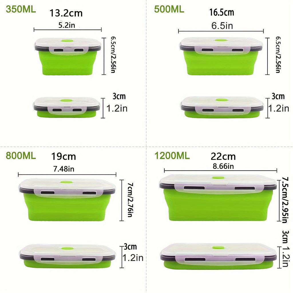 1/4PCS Folding Silicone Lunch Box Kitchen Refrigerator Preservation Box Eco-Friendly Picnic Storage Box Stackable Space Save