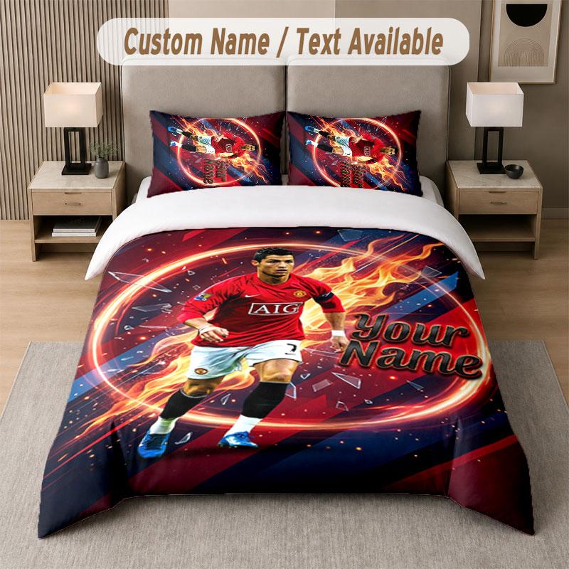 Custom Bedding Set Cristiano Ronaldo Pattern, Print Name Text 1 Duvet Cover Plus 2 Pillowcases Home Textile