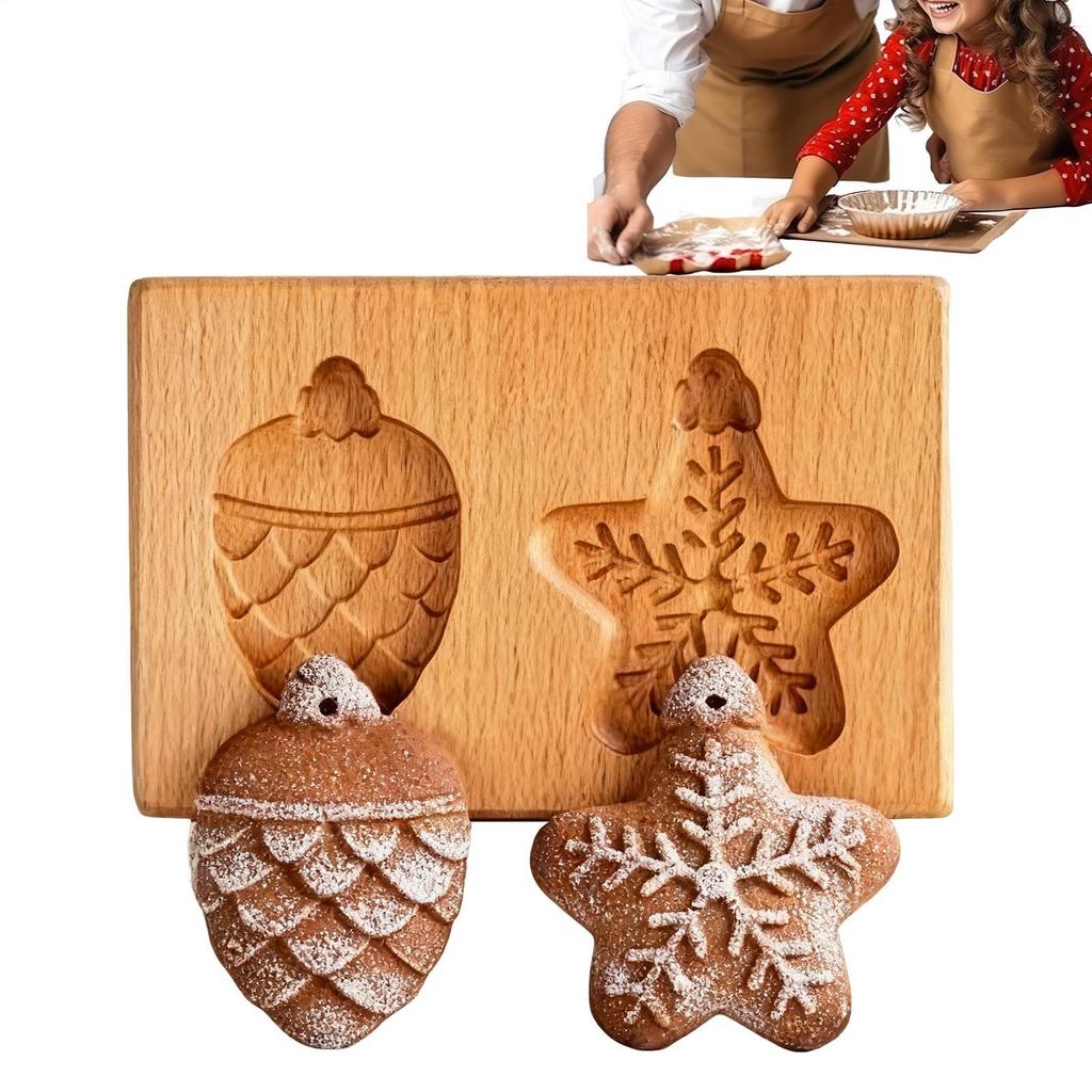 Wooden Cookie Molds 3D Embossing Stamps Baking Tools Kitchen Supplies for Christmas Gingerbread Clay Craft DIY Pastry Making