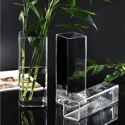 Vaso Quadrado de Vidro Transparente para Flores - Ideal para Lírios, Bambu da Sorte, Flores Secas e Decoração Ikebana.