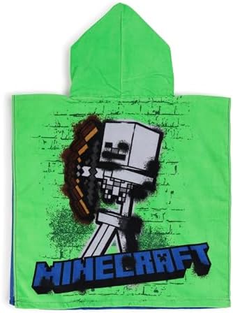 Minecraft Kids Hooded Poncho Towel Creeper Graffiti Design 56x56cm Swim Beach Bath Robe