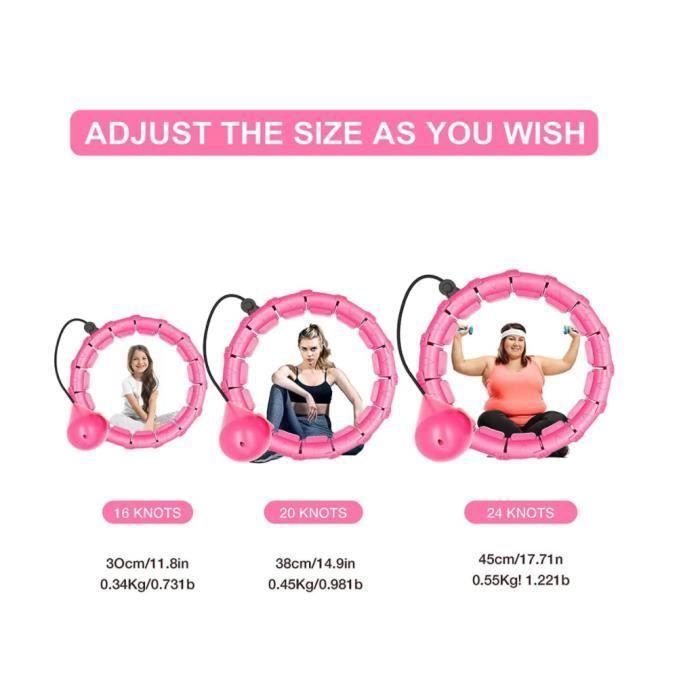 Hula Hoop Fitness - HKESTLD - Adjustable Size - 24 Knots - Weight Ball - Pink