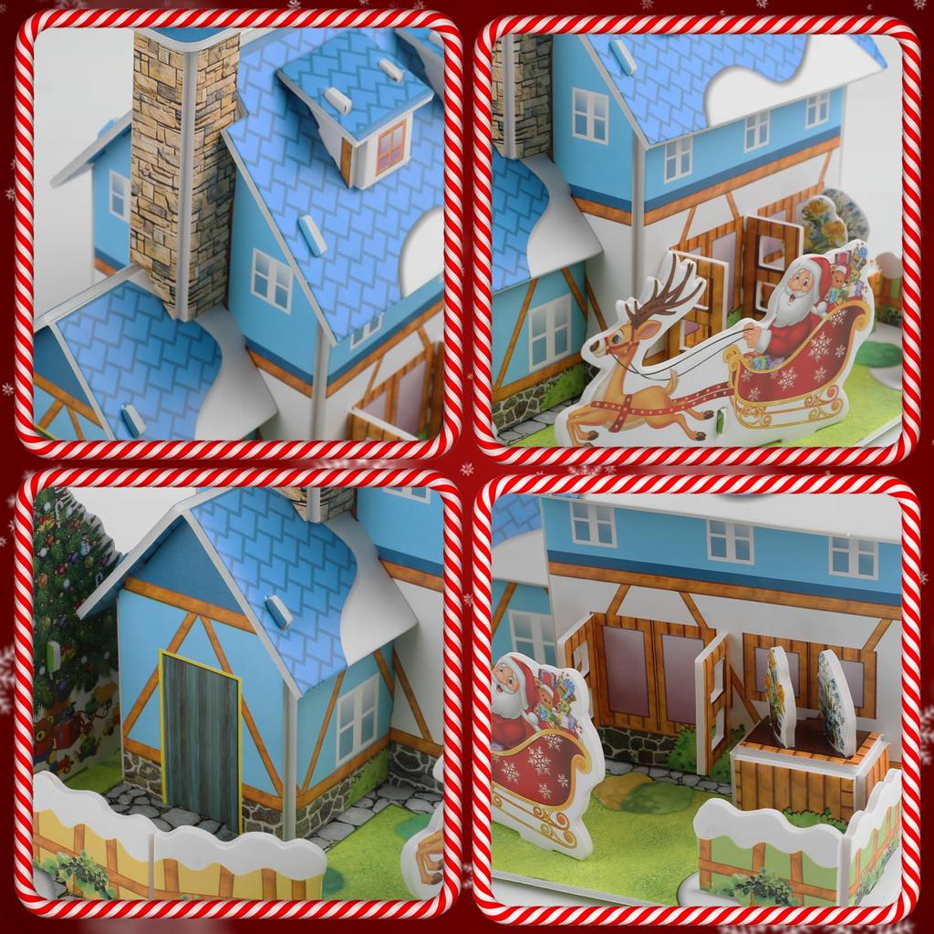 FINGOOO Christmas 3D Puzzle 3D Prize Craft Work Model Assembly Present Gift Miscellaneous Figurine DIY Instruction Manual Included (House B)