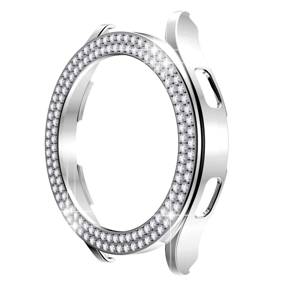 Fashion Two Row Diamond Protector Case for Samsung Galaxy Watch 6 5 4 40mm 44mm Cover Active 2 Women PC Bumper Lightweight Frame