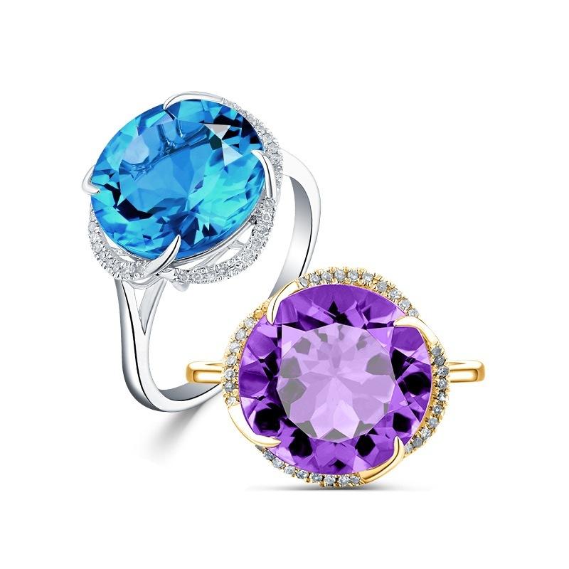 Wosikate Citrine 18K Gold-Plated Inlaid Amethyst Sea Blue Topaz Ring For Women  Copper Fashion Jewelry Engagement Finger Ring