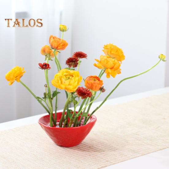 Ceramic Flower Frog Bowl Japanese Ikebana Vase Floral Arrangement Holder Desktop Flower Pot for Home Office Wedding Festivals