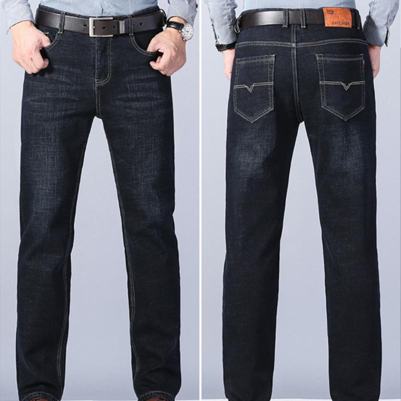 Men's Winter Stretch Padded Jeans Men's Thickened Loose Straight Fashion Warm with Velvet Trousers