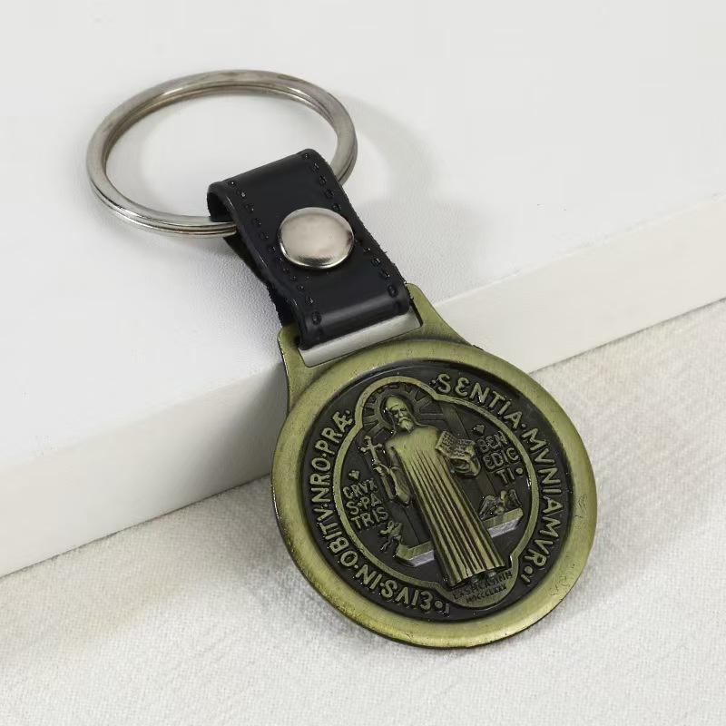 St Benedict PU Leather Keychain Religious Pendant Keyring Lightweight for Personal Accessory Church Event Gift