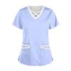 Women's Fashionable V-Neck Short-Sleeved Work Clothes With Drawstrings And Pockets Color Matching  Tops And Protective Clothing