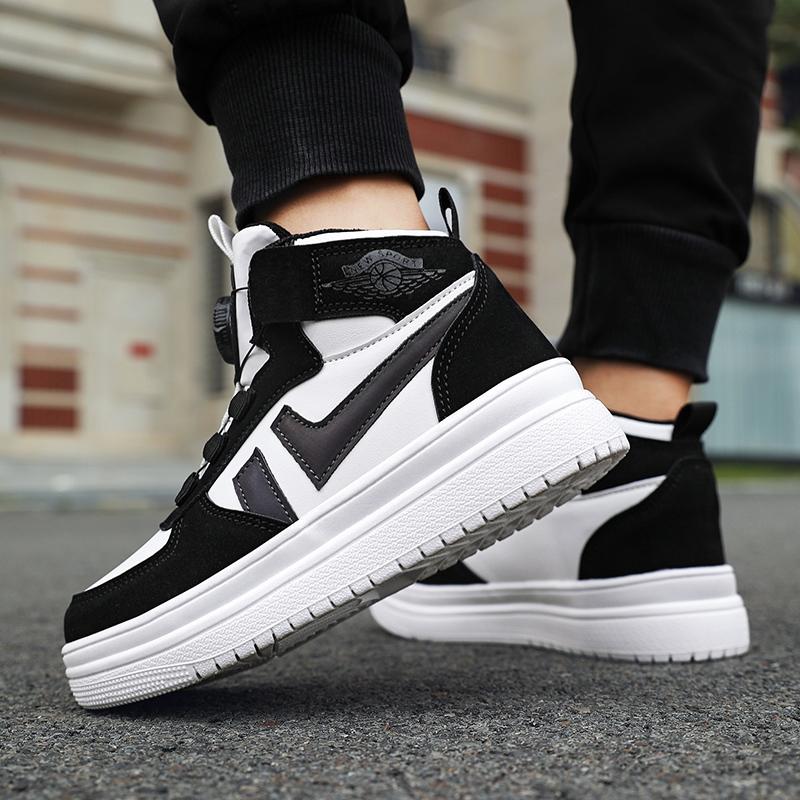 New Primary School Fashion Thick Sole Casual Sports Shoes Boys High Top Children's Skateboard Shoes Girls Rotary Button