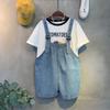 C S In The Room buCkle adjuStable Denim Overall ShortS C