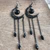 Alternative Bohemia Black Moon Solar System Water Droplet Tassel Dangle Earrings for Women Gothic Hallowmas Party Jewelry Gifts