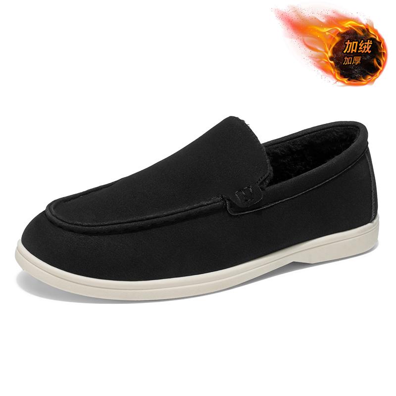 Winter Plush Loafers Men Leather Fleece Lined Casual Boat Shoes Slip On Flats Man Moccasins Lightweight Fur Mens Driving Shoes