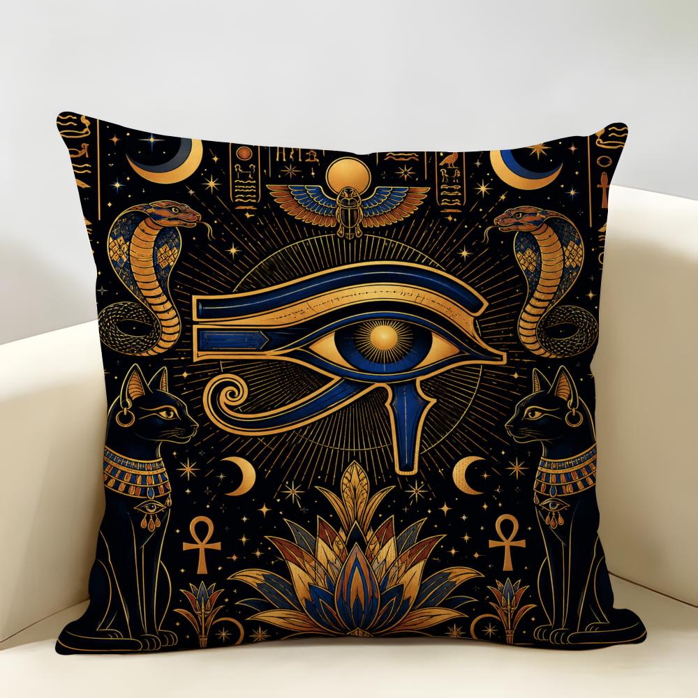 Design Ancient Egyptian Art Cushion Cover Durable Hypoallergenic Organic Linen Pillow Cover Short Size Washable Skin-Friendly