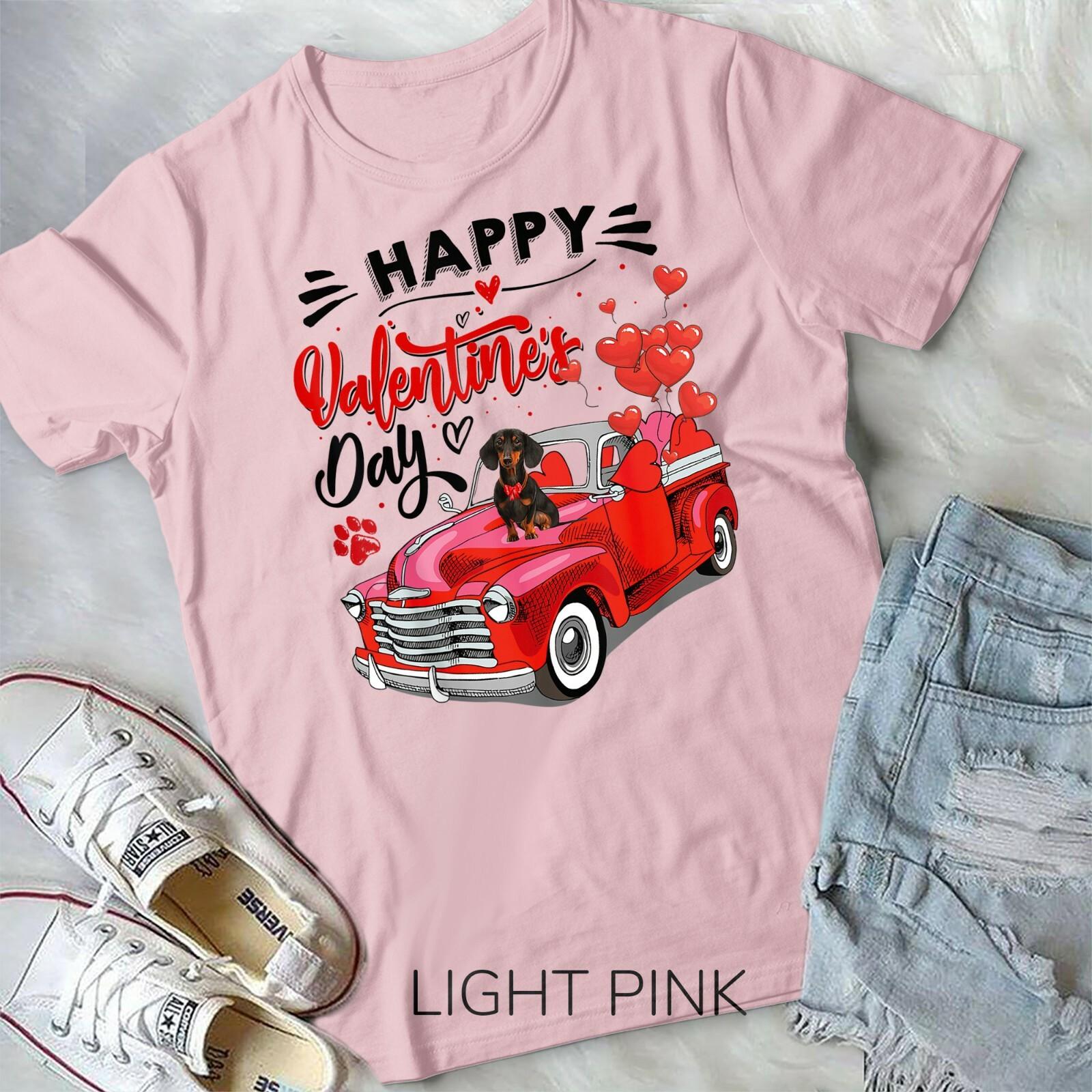 Cute Dachshund Dog Red Truck Happy Valentine Day Valentine Unisex T-shirt XL