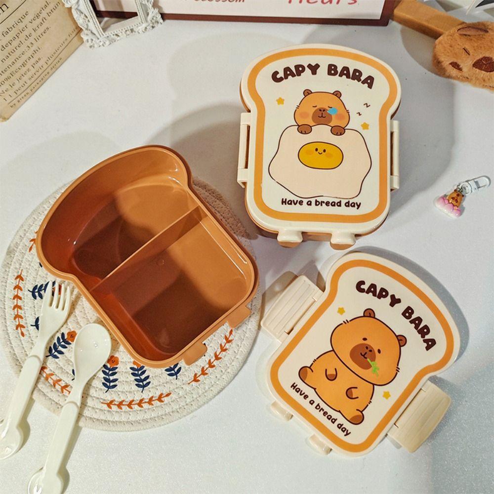 Cute Capybara Lunch Box Toast Shape 1000ml Large Capacity Food Storage Box Grid Seal Meal Boxes for Outdoor Picnic School