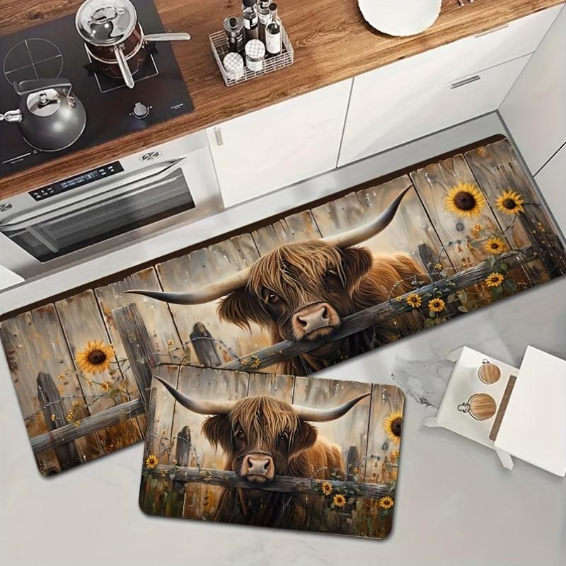 1 ks Kuchyňské rohože proti únavě Kráva Slunečnice Vodotěsné Protiskluzové Silné Polstrované Kuchyňské Rohože Odolná Komfortní Podložka na Stání pro Kuchyň