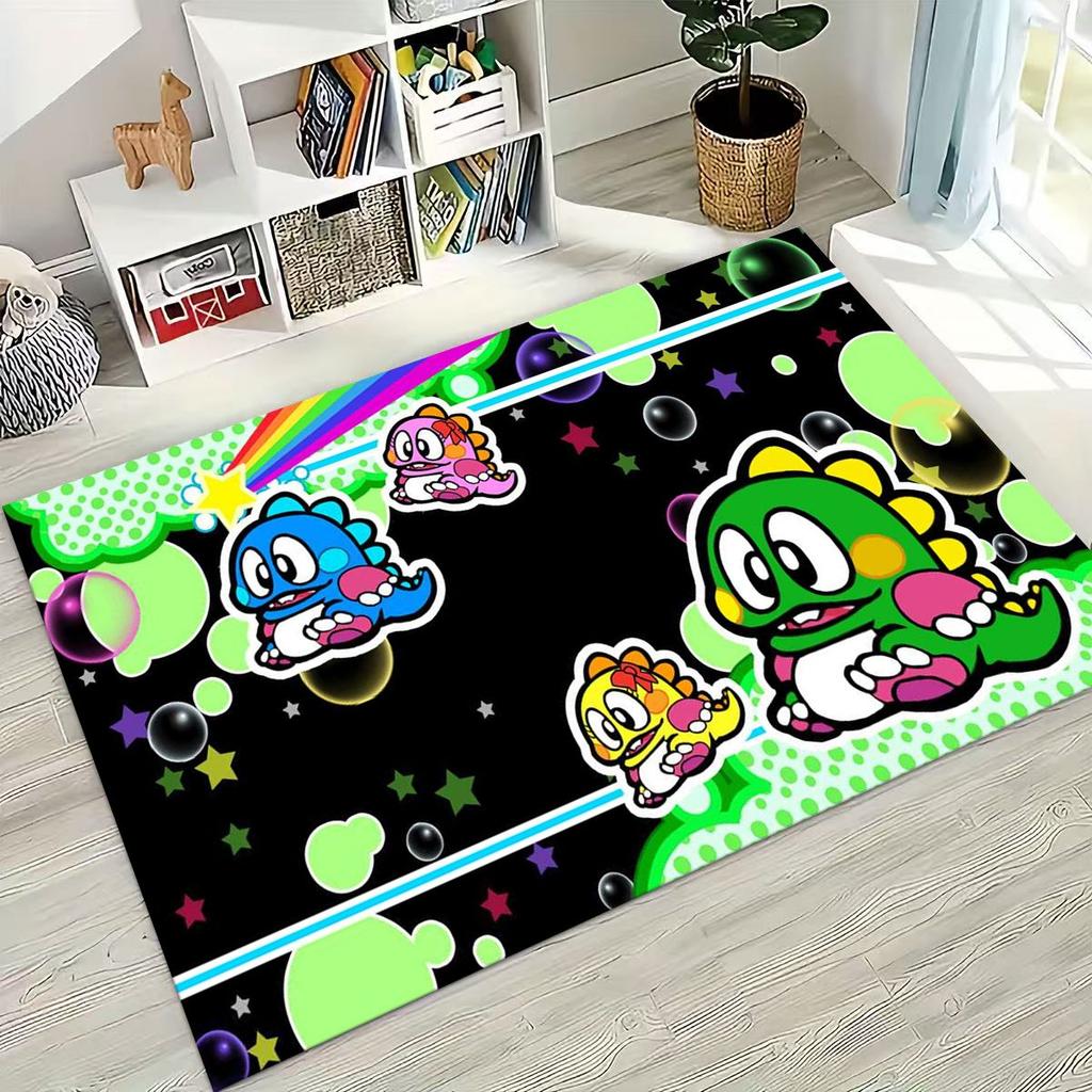 3D Retro Game Bubble Bobble Cartoon Gamer Rug for Bedroom Living Room Sofa Home Doormat Decor, Large Kid Play Non-slip Floor Mat