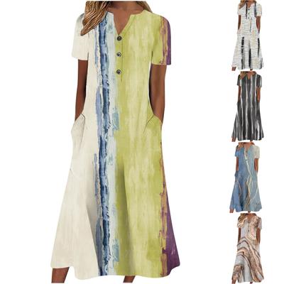 Women's Summer Casual Printed V-Neck Short-Sleeve Swing Dress