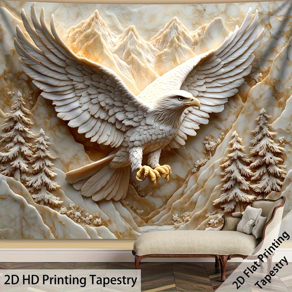 2D Flat Printing Relief Majestic Eagle Tapestry, Large Landscape Wall Art with Mountain Scene for Living Room Bedroom Decor