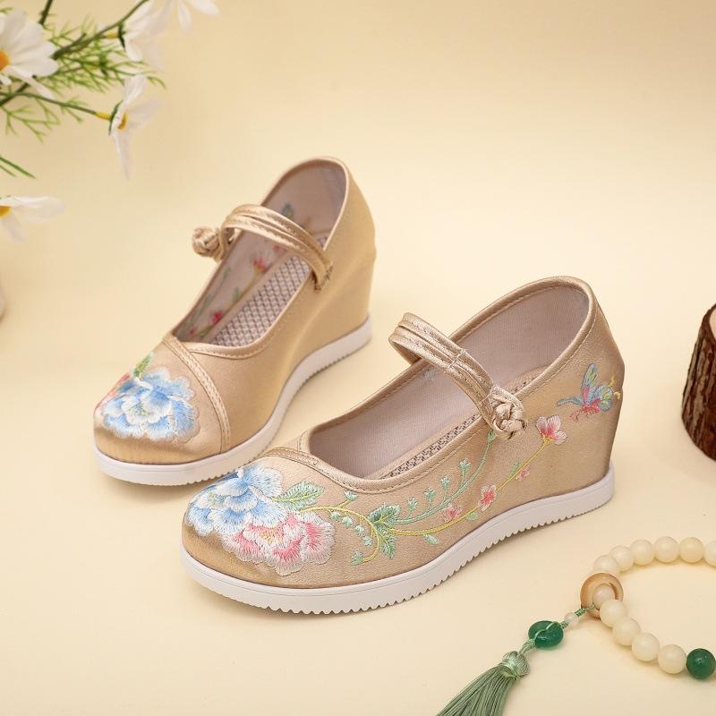 Fashion Oriental Elegance Satin - Embroidered Wedges | Buckle - Strap Hanfu - Friendly Ancient  Charm Shoes