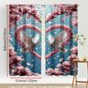 2PCS blue background pink flower white dove curtain   romantic spring view   bedroom and living room   drawbar pocket style
