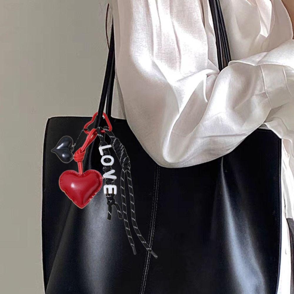 English Letter Heart Leather Rope Keychain Woven Rope Love Rope Bag Charm Birthday Parties