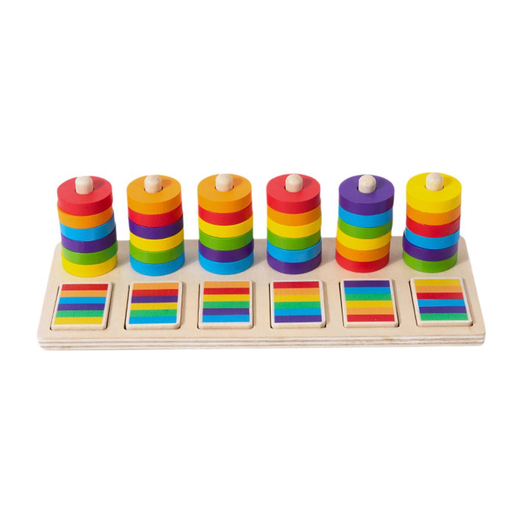 Wooden Color Sorting Stacking Toys with Racks Rings Montessori Toys Rainbow Ring Game Educational for Ages 3+ Boys Girls Gift