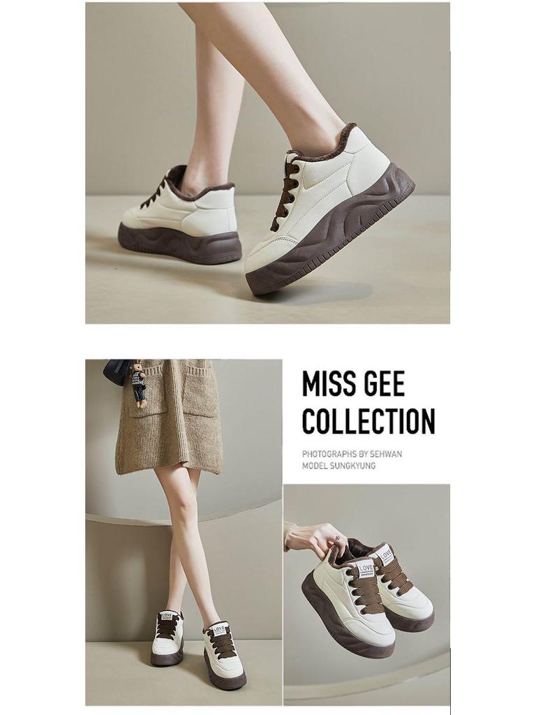 Damskie Zimowe Bawełniane i Skórzane Wodoodporne Grube Podeszwy Antypoślizgowe Buty Sportowe z Aksamitną Podszewką