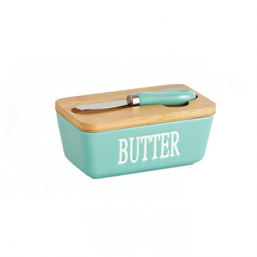 Ceramic Butter Cup with Lid and Knife Is Perfect for Cheese Yellow Oil Cans. Creative and Interesting Design Is Convenient