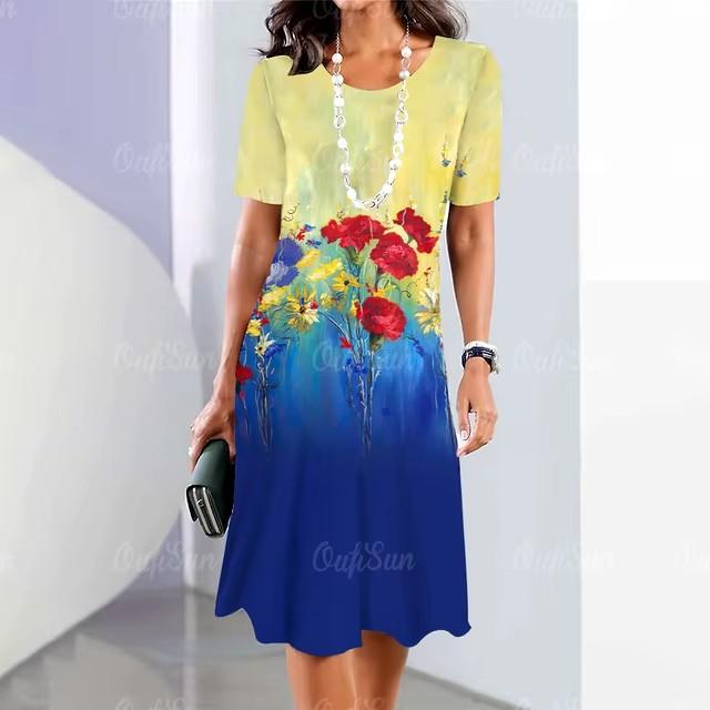 Rochie Midi Elegantă de Damă cu Mânecă Scurtă, Modă, Imprimeu 3D, Mărimi Mari, Îmbrăcăminte de Plajă