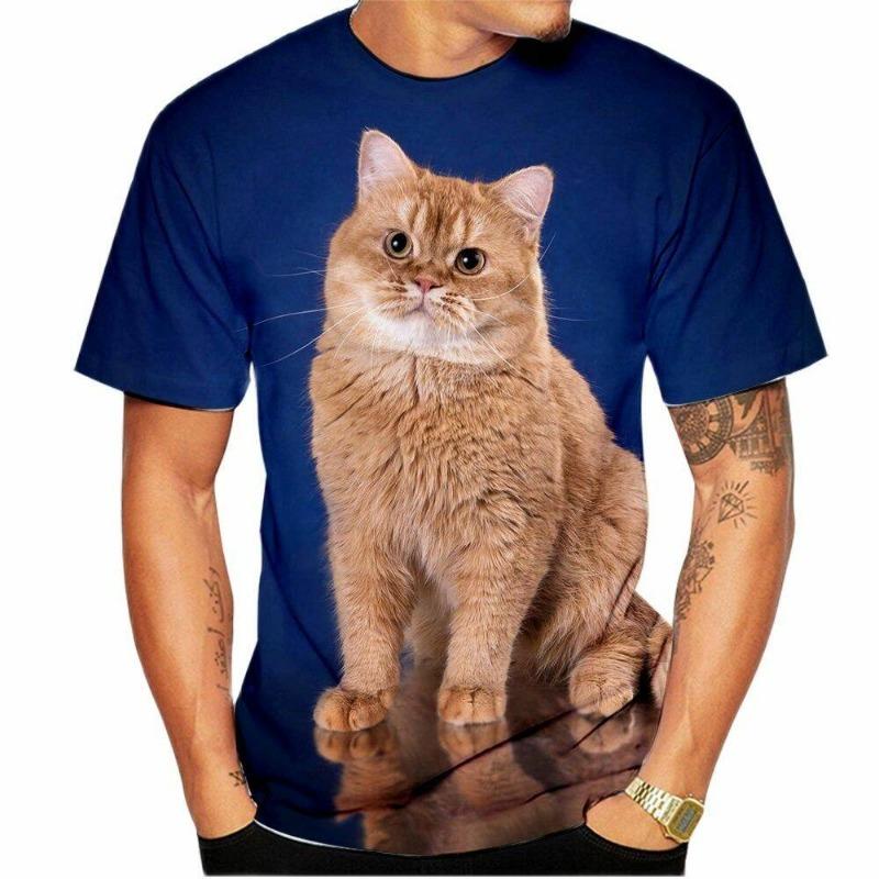 Letní pánské a dámské tričko Roztomilý kočičí vzor 3D tisk s kulatým výstřihem Funny Pet Print Velká velikostUnisex Dětský top svetr
