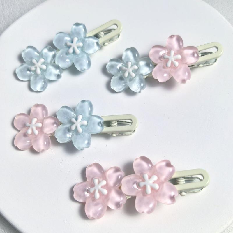 Blue Pink Cherry Blossom Hair Clip Women Sweet Ice Translucent Color Duckbill Clip Hair Accessories