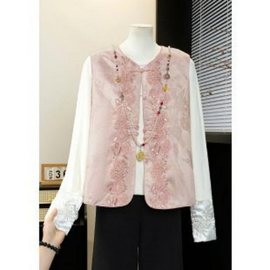 

Elegant Chinese-Style Frog Button Sleeveless Vest for Middle-Aged and Elderly Women L рожевий