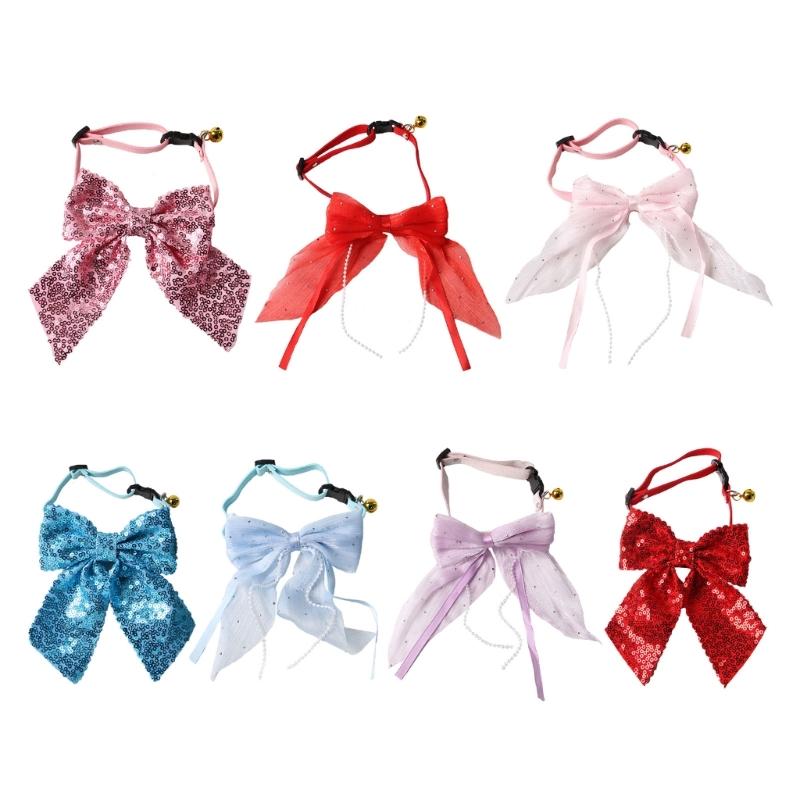 Stylish Fabric Puss Collar Necklace Adjustable Length And Decorative Bowknot Pet Neckband For Small Medium Pet