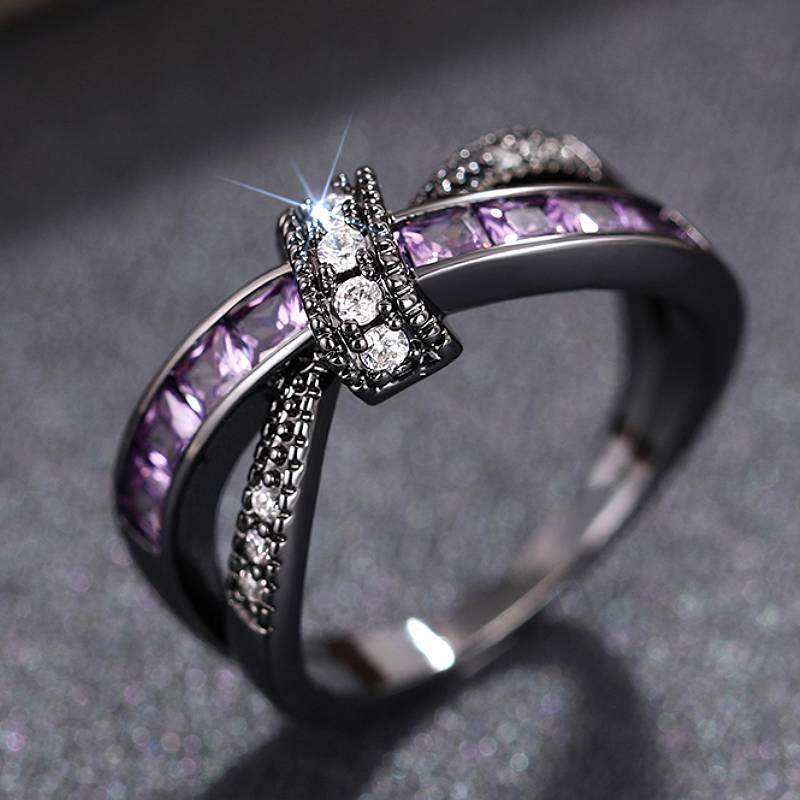 Huitan Bowknot Design Women Ring for Party Daily Fashion Finger Accessories Charming Elegant Jewelry Inlaid Bright Purple CZ