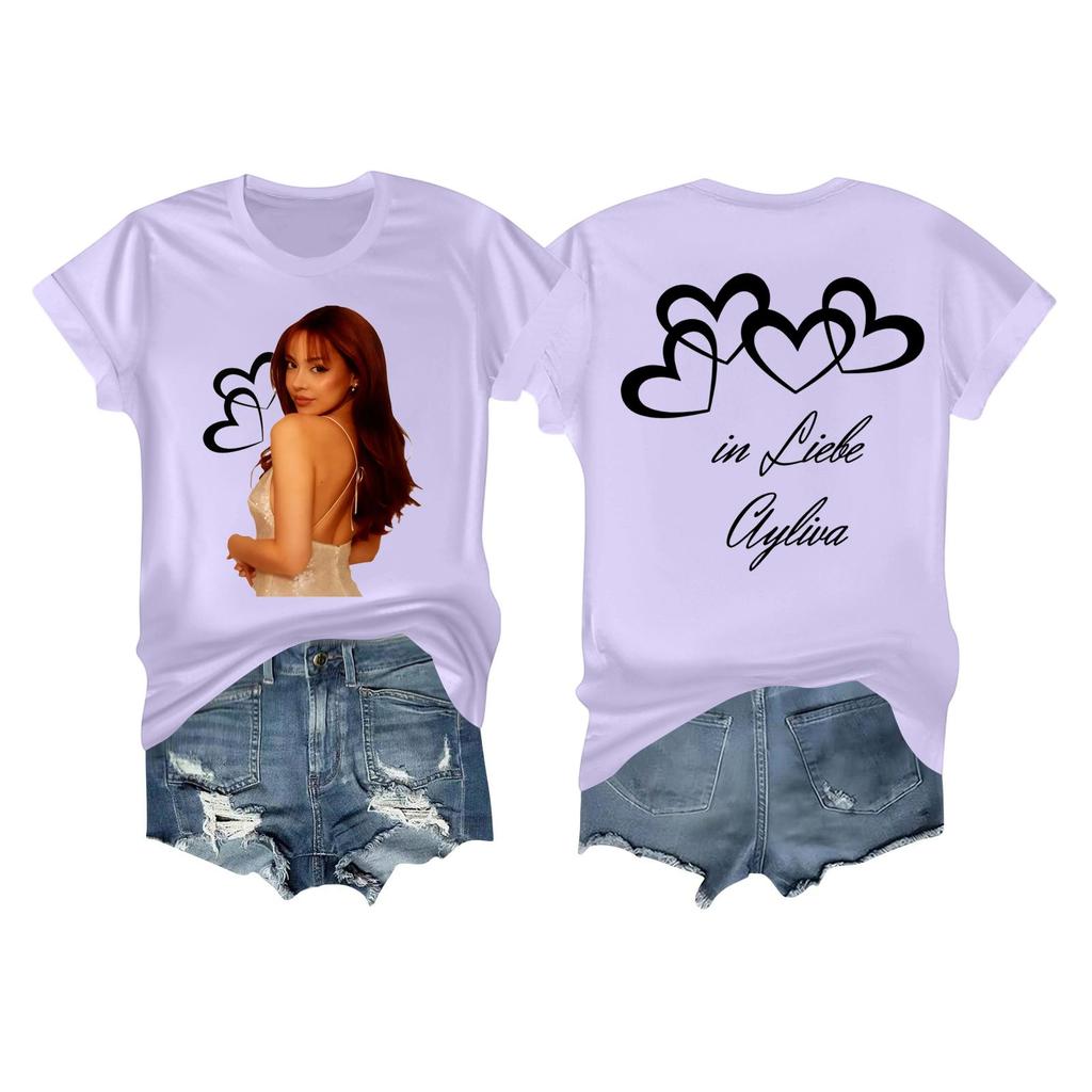 Damska casualowa koszulka z nadrukiem, z okrągłym dekoltem, wciągana, z krótkim rękawem