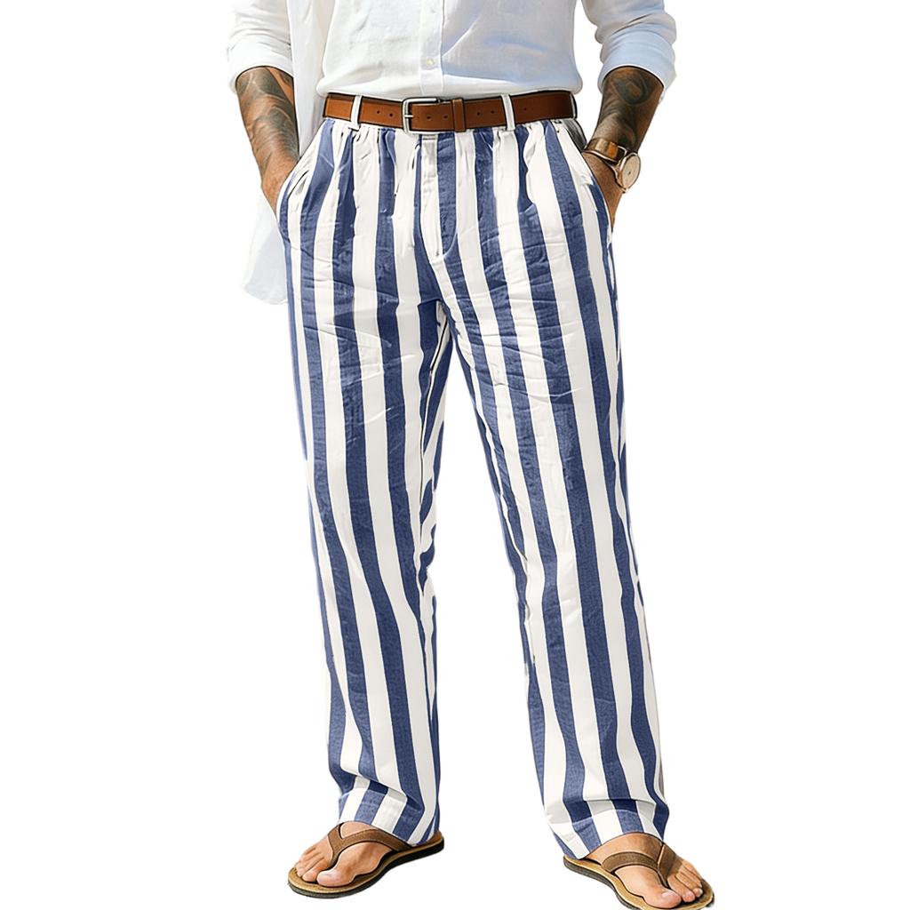 Men's Sporty Casual Striped Elastic Waist Straight Leg Pants