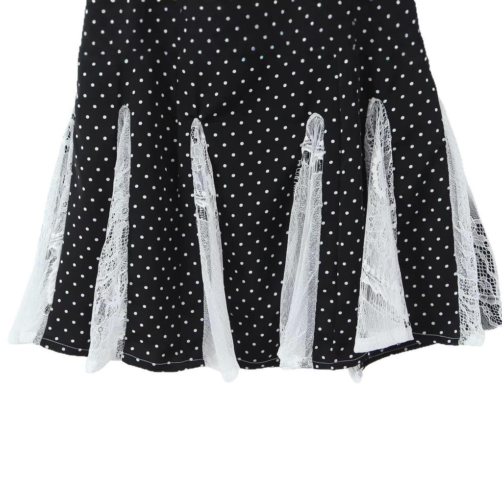 Women's Summer Sleeveless Polka Dot Color Block Cinched Waist Mini Dress